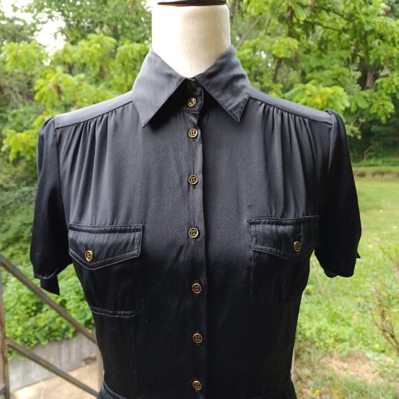 Vintage Y2K Stretch Silk Top, Office Siren, Business Goth - Picture 1 of 10